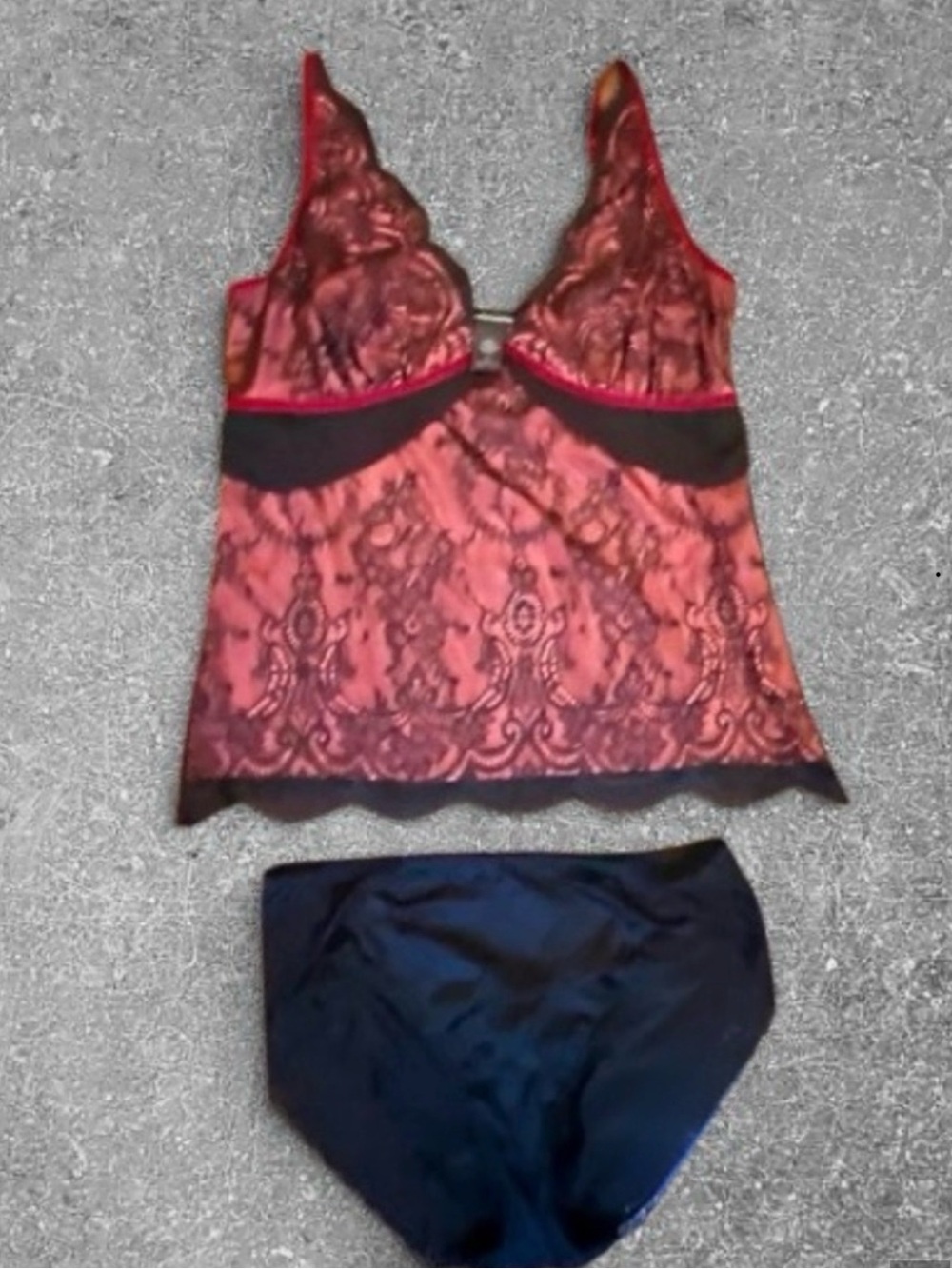 Moda Intl versatile Maroon/ Blk/Lace/Silky Cami Top/Panties Day or Night sz M